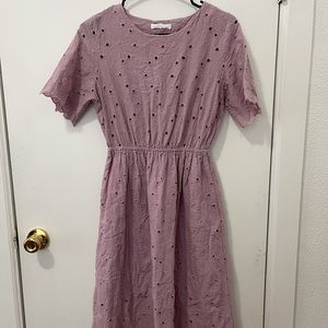 Lavender Eyelet Midi Dress with Scalloped Sleeves